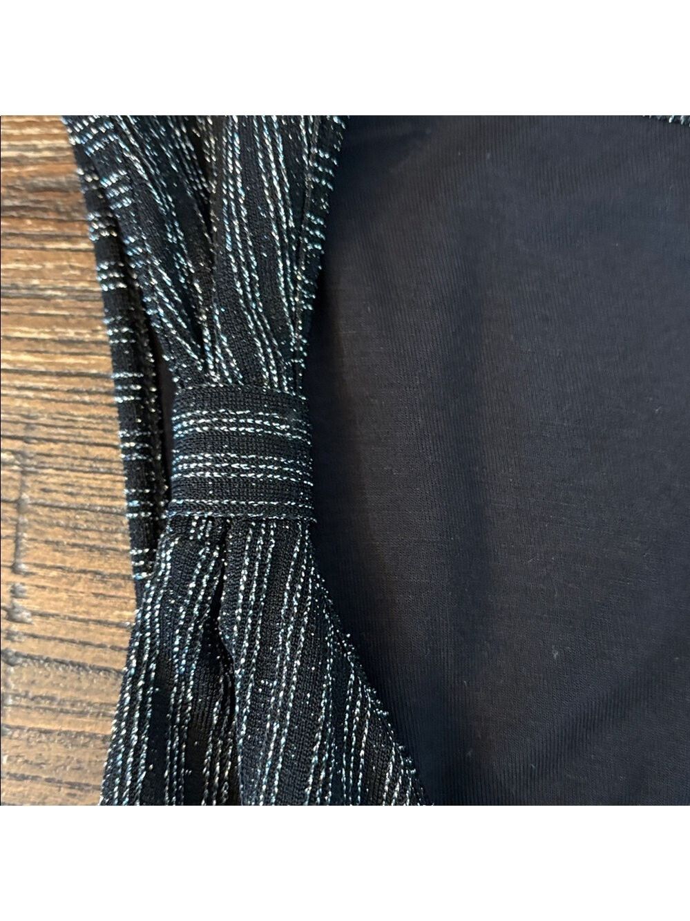 PAIGE Marina Wrap Dress Black Silver Lurex Pinstripe Midi Size Medium NWT - Picture 5 of 9